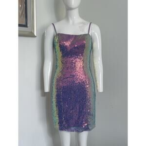 Alyce Paris Iridescent Sequin Mini Dress Lace Up Back Bodycon Homecoming Size 2